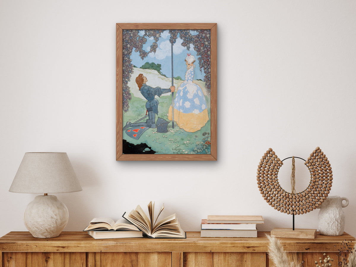 The Knight and His Maid by René Bull, Wall Art Print, Fine Art Reproduction, Museum Quality Decor, Poster