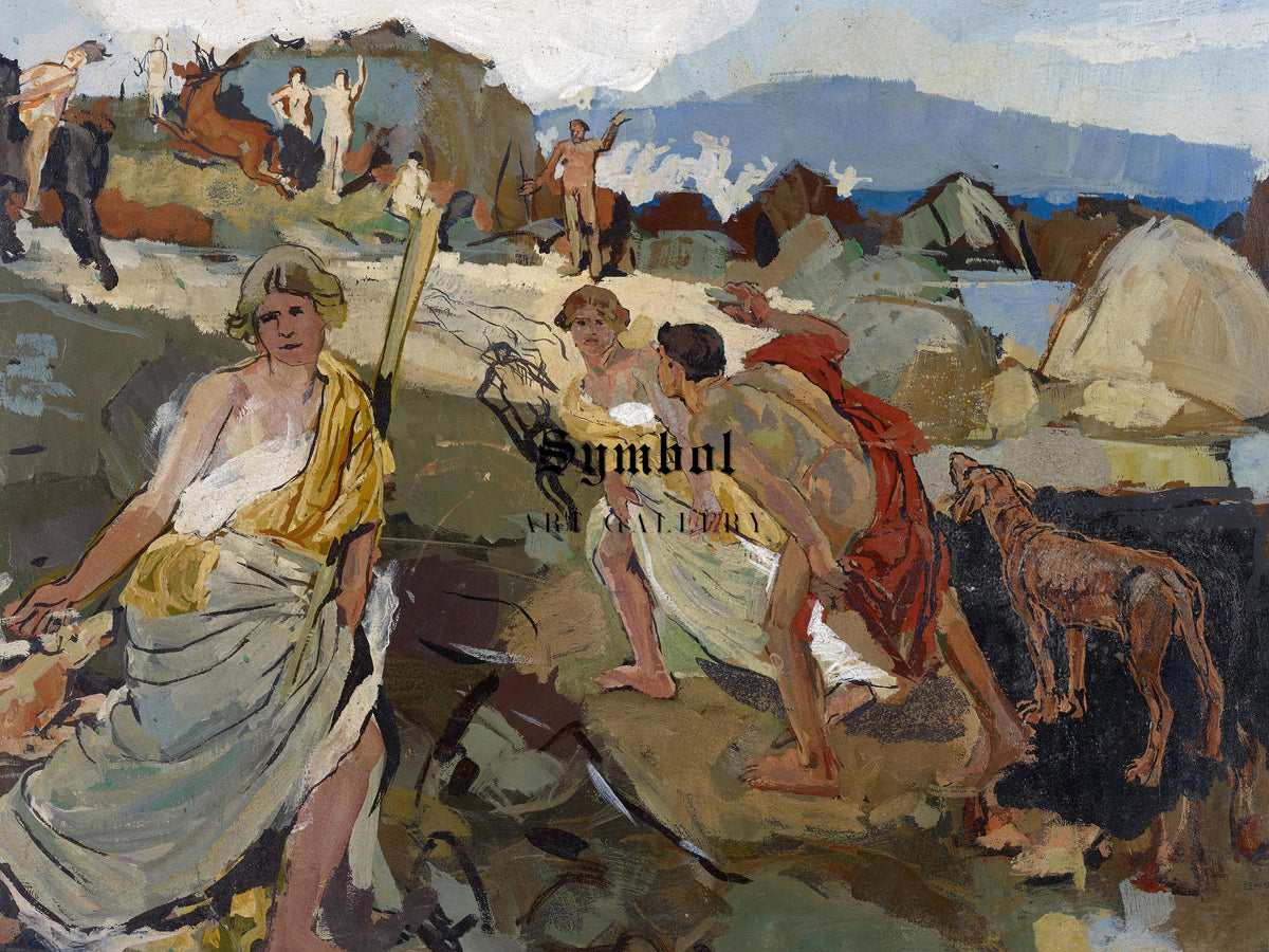 Amazons and Hunters at the Seaside by Carl Burckhardt, Wall Art Print, Fine Art Reproduction, Museum Quality Decor, Poster