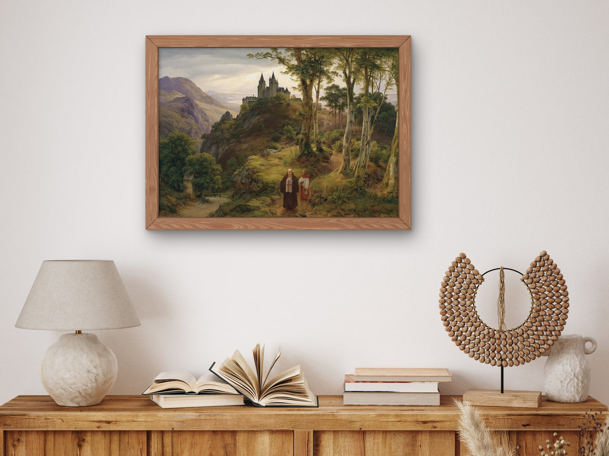 Romantic Landscape with Monastery by Karl Friedrich Lessing, Wall Art Print, Fine Art Reproduction, Museum Quality Decor, Poster