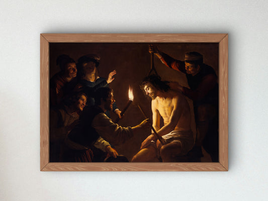 The Mocking of Christ by Gerard van Honthorst 1617, Wall Art Print, Fine Art Reproduction, Museum Quality Decor, Poster