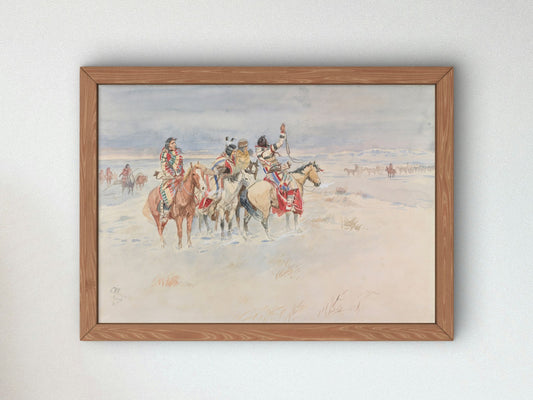 Crees Meeting Traders by Charles Marion Russell 1896, Wall Art Print, Fine Art Reproduction, Museum Quality Decor, Poster