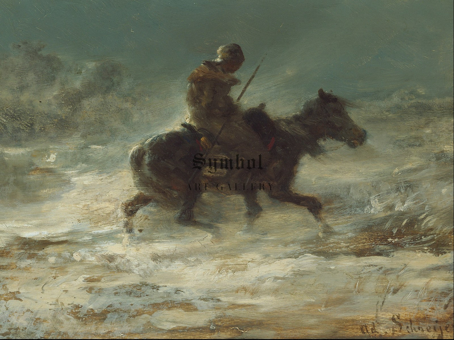 Man with Lance Riding through the Snow by Adolphe Schreyer 1880, Wall Art Print, Fine Art Reproduction, Museum Quality Decor, Poster