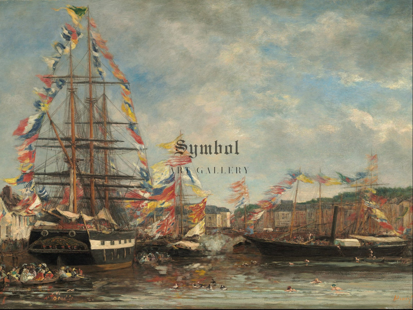 Festival in the Harbor of Honfleur by Eugène Boudin 1858, Wall Art Print, Fine Art Reproduction, Museum Quality Decor, Poster