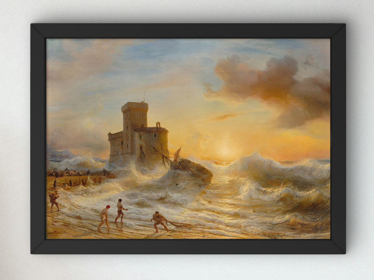 Shipwreck at Castello sul Mare in Rapallo by Théodore Gudin 1833, Wall Art Print, Fine Art Reproduction, Museum Quality Decor, Poster