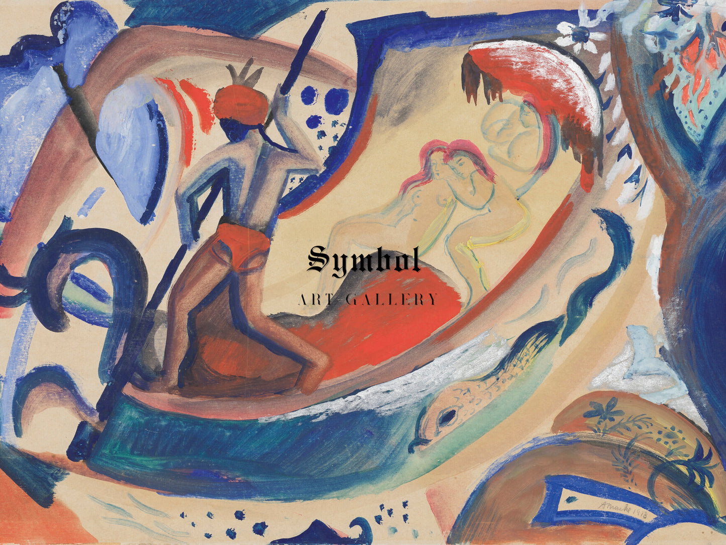Nude Girls in the Barque by August Macke 1911, Wall Art Print, Fine Art Reproduction, Museum Quality Decor, Poster