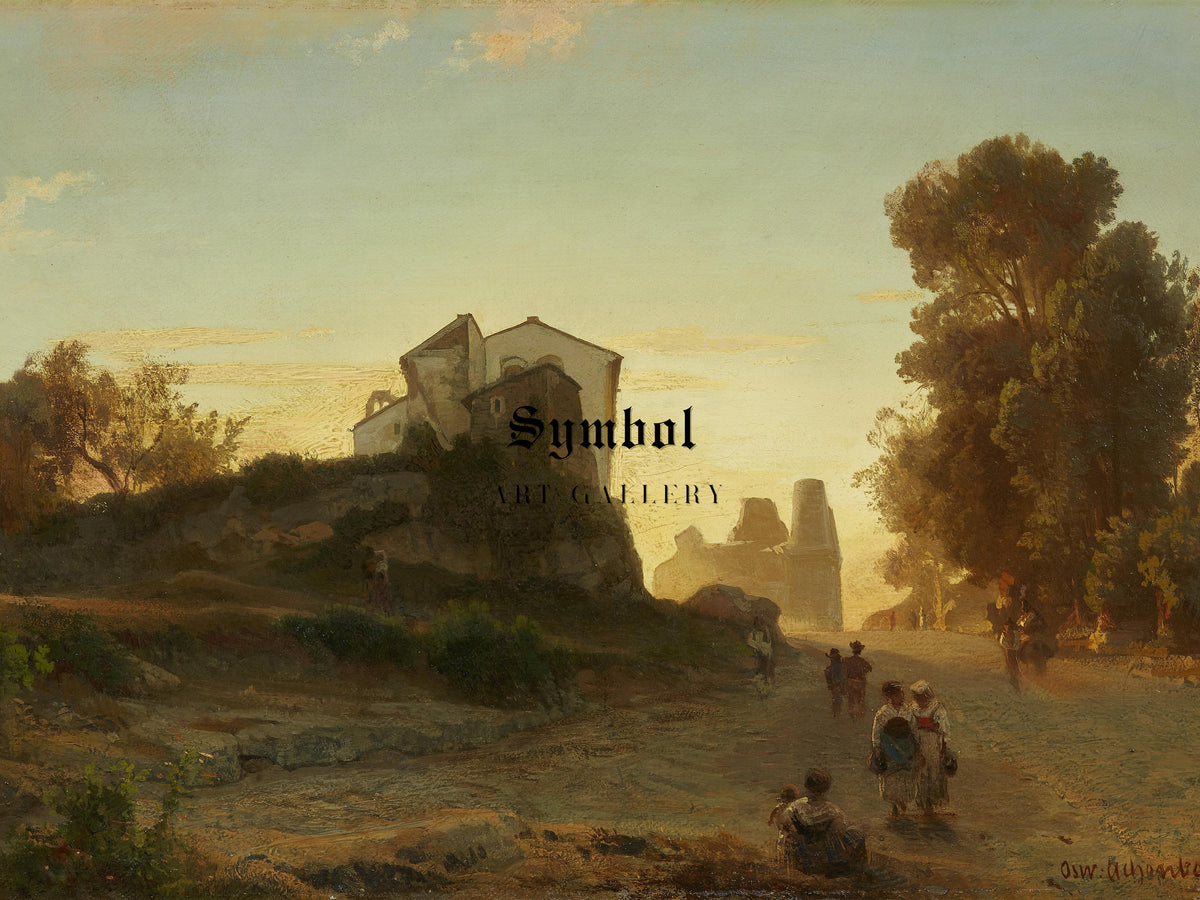 Roman Road in the Evening Light by Oswald Achenbach, Wall Art Print, Fine Art Reproduction, Museum Quality Decor, Poster