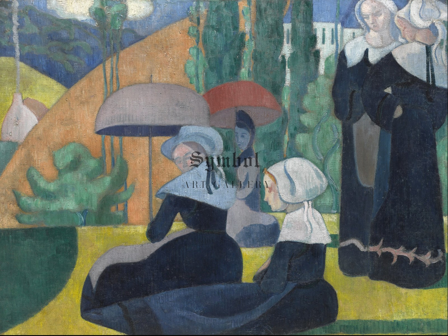 Breton Women with Umbrellas by Émile Bernard 1892, Wall Art Print, Fine Art Reproduction, Museum Quality Decor, Poster