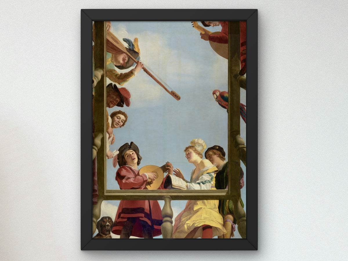 Musical Group on a Balcony by Gerard van Honthorst 1622, Wall Art Print, Fine Art Reproduction, Museum Quality Decor, Poster