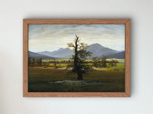 Village Landscape in Morning Light The Lone Tree by Caspar David Friedrich 1822, Wall Art Print, Fine Art Reproduction, Museum Quality Decor