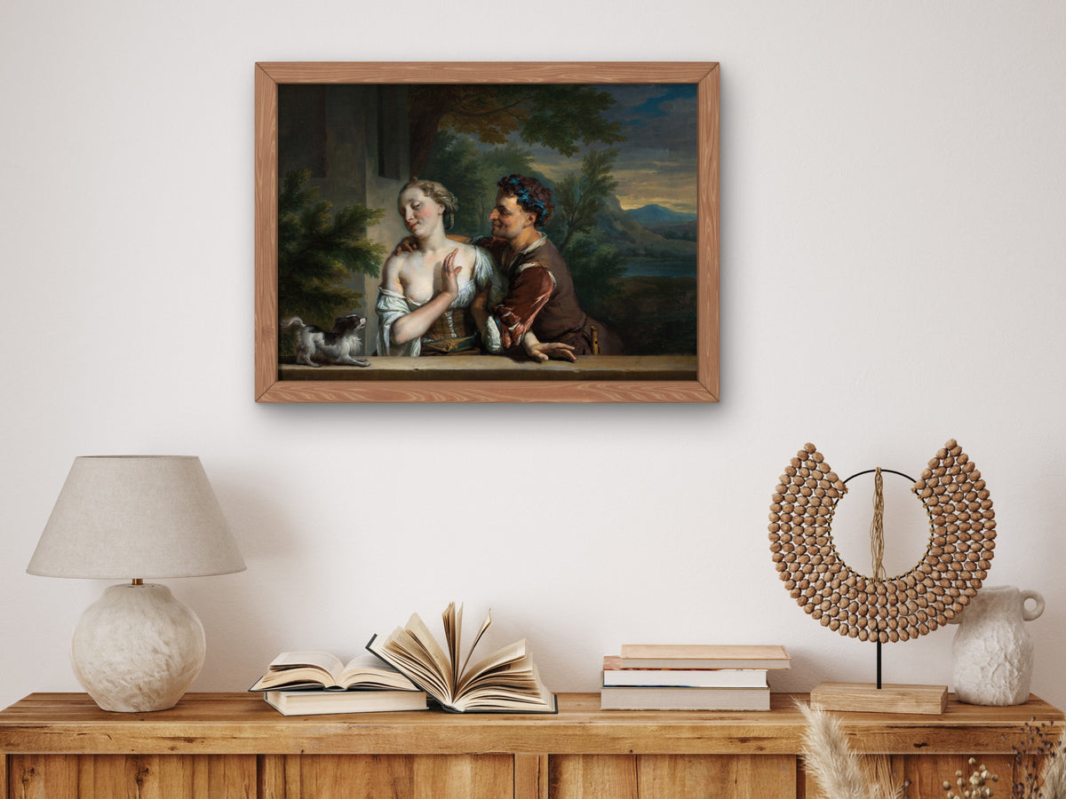 A Man Trying to Embrace a Woman by Carel de Moor, Wall Art Print, Fine Art Reproduction, Museum Quality Decor, Poster