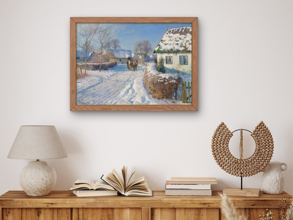 A Village in the Snow by Peder Mørk Mønsted 1929, Wall Art Print, Fine Art Reproduction, Museum Quality Decor, Poster