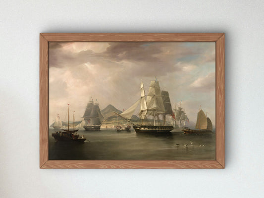 Opium Ships at Lintin China by Edward Duncan 1838, Wall Art Print, Fine Art Reproduction, Museum Quality Decor, Poster