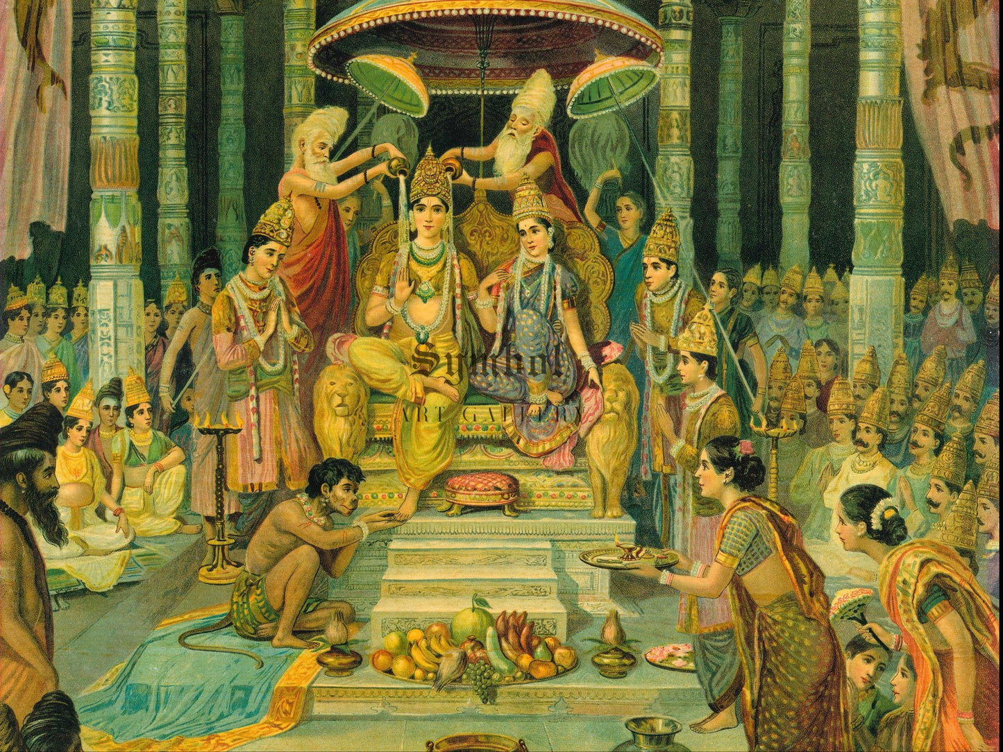 Ramrajyabhiseka by M V Dhurandhar 1925, Wall Art Print, Fine Art Reproduction, Museum Quality Decor, Poster
