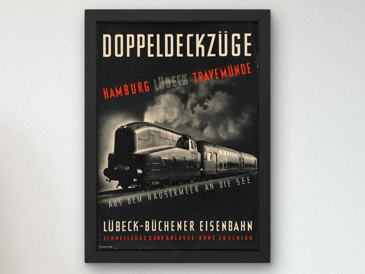 Double Decker Trains Hamburg Lübeck Travemünde by Peter Smith Templeton, Wall Art Print, Fine Art Reproduction, Museum Quality Decor, Poster