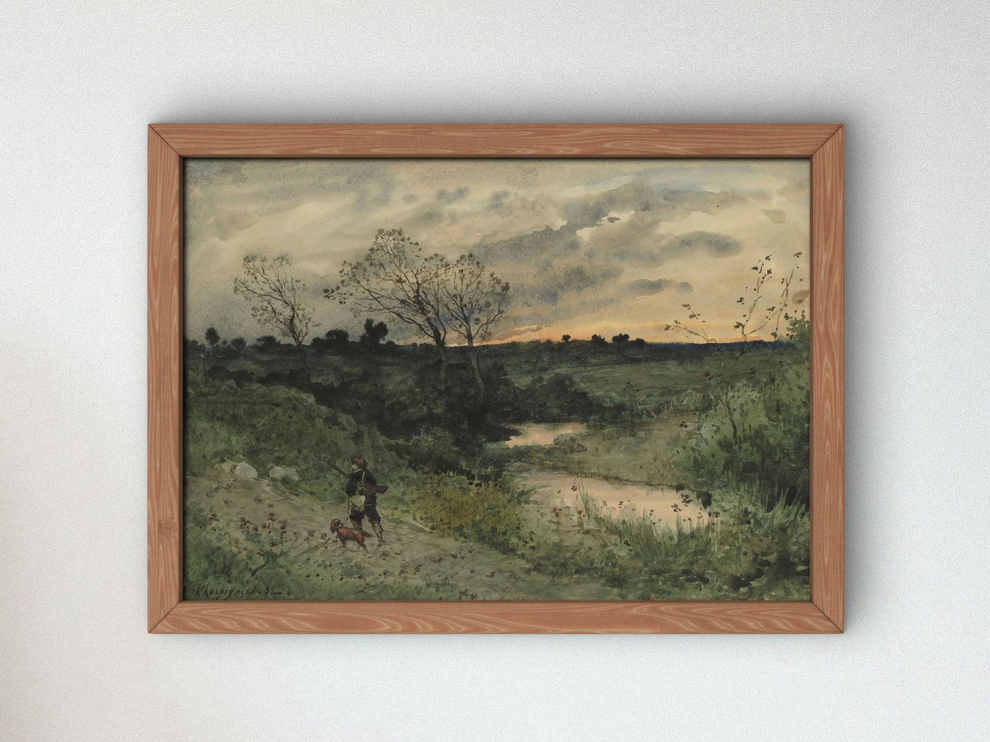 Dawn Hunter with Dog by Henri Joseph Harpignies, 1882, Romanticism and Classical Landscapes, fine art print