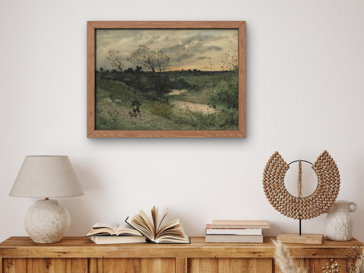 Dawn Hunter with Dog by Henri Joseph Harpignies, 1882, Romanticism and Classical Landscapes, fine art print