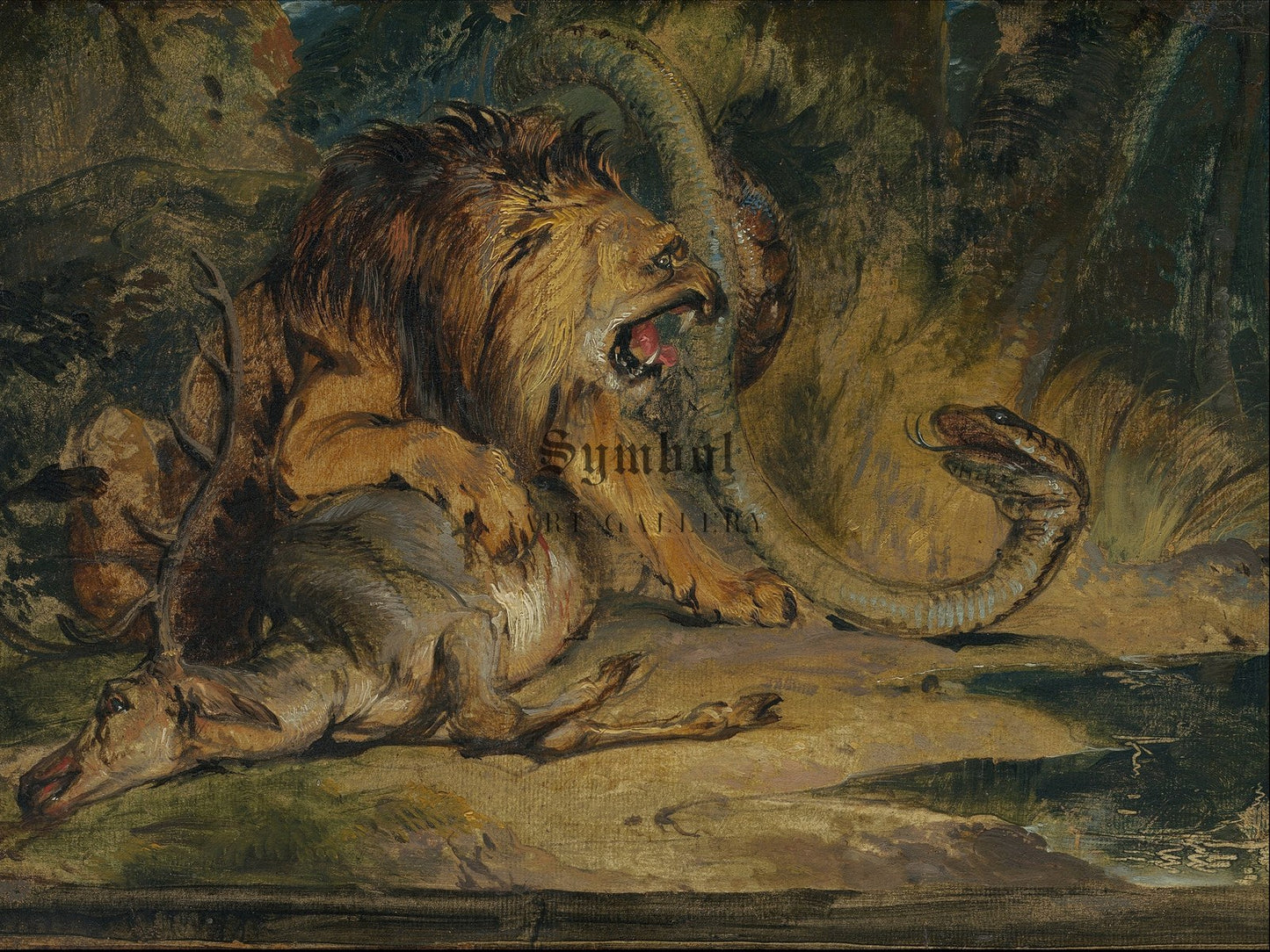 Lion Defending its Prey by Edwin Landseer 1840, Wall Art Print, Fine Art Reproduction, Museum Quality Decor, Poster