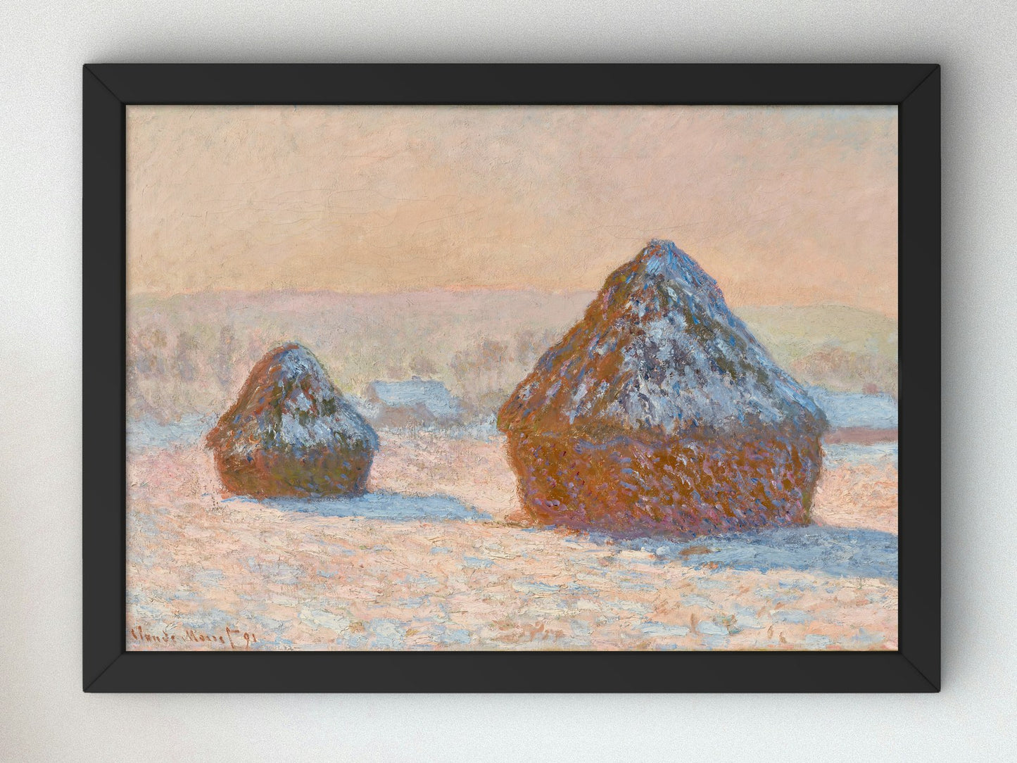 Wheatstacks Snow Effect Morning by Claude Monet 1891, Wall Art Print, Fine Art Reproduction, Museum Quality Decor, Poster