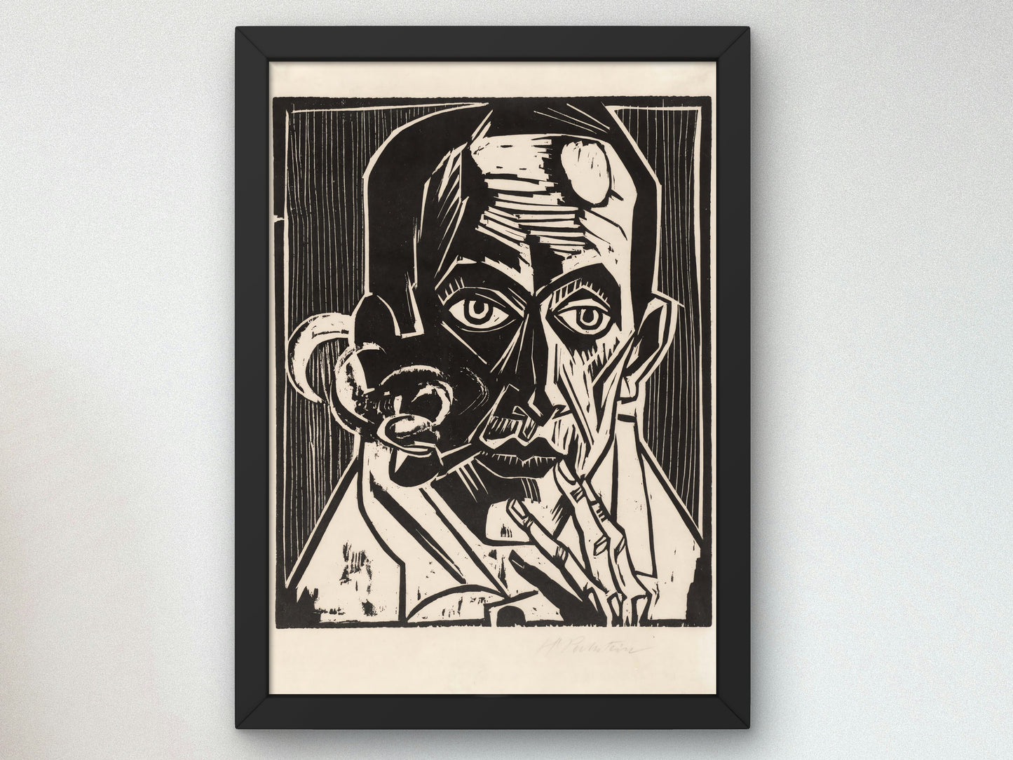 Self Portrait with Pipe by Max Pechstein 1921, Wall Art Print, Fine Art Reproduction, Museum Quality Decor, Poster