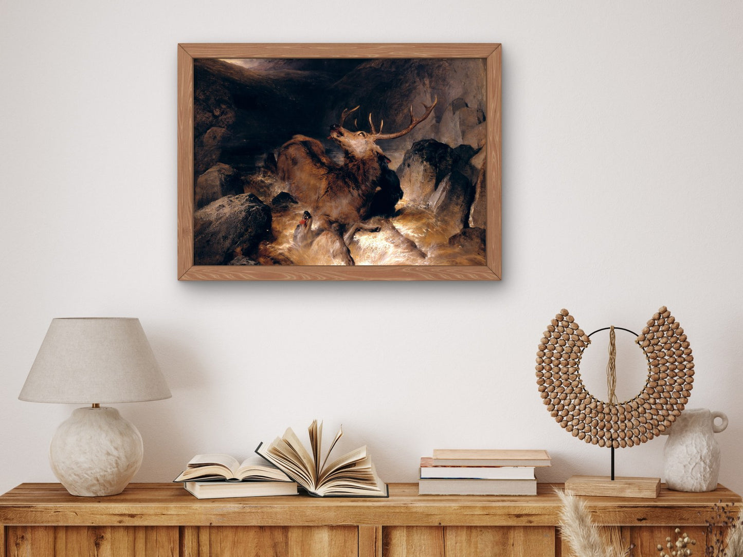 Deer and Deer Hounds in a Mountain Torrent by Edwin Landseer 1832, Wall Art Print, Fine Art Reproduction, Museum Quality Decor, Poster