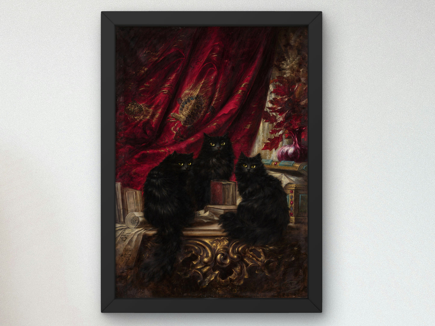 Three Black Cats by Carl Kahler, Wall Art Print, Fine Art Reproduction, Museum Quality Decor, Poster