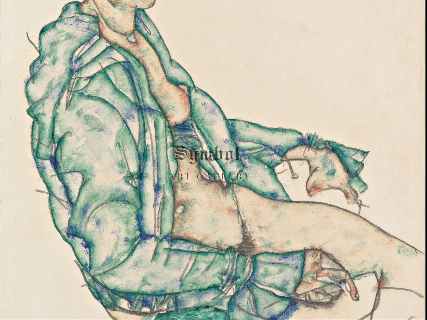 Sitting Semi Nude with Blue Hairband by Egon Schiele 1914, Wall Art Print, Fine Art Reproduction, Museum Quality Decor, Poster