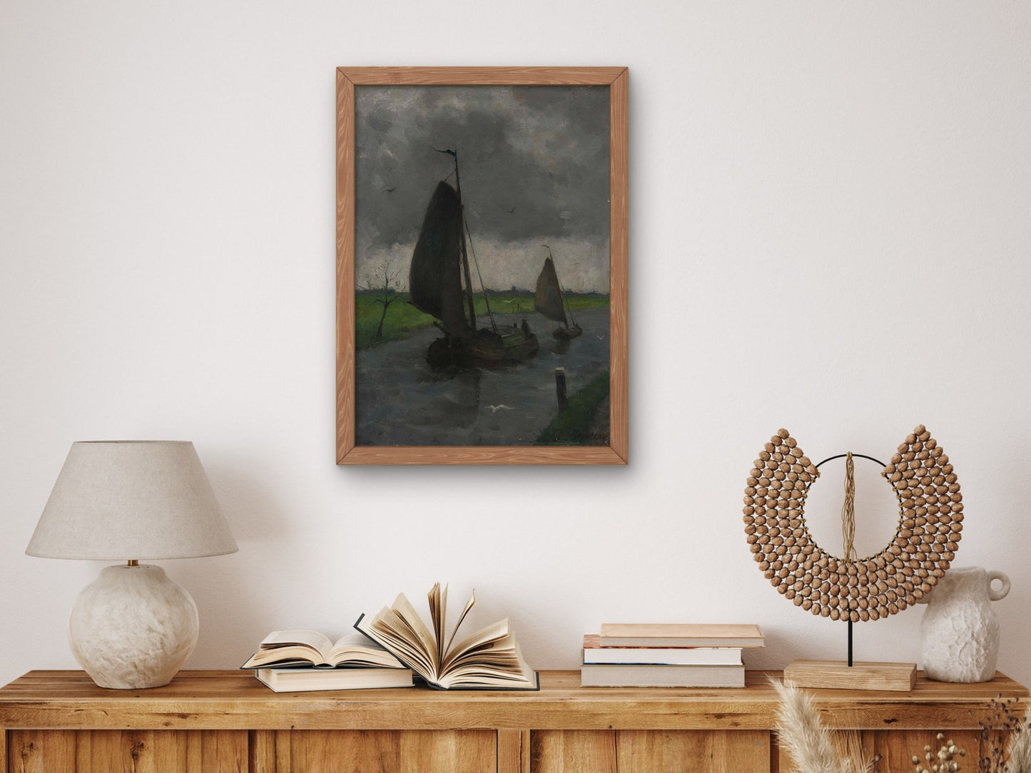 Watercourse with Sail Barges by Eduard Karsen 1885, Wall Art Print, Fine Art Reproduction, Museum Quality Decor, Poster