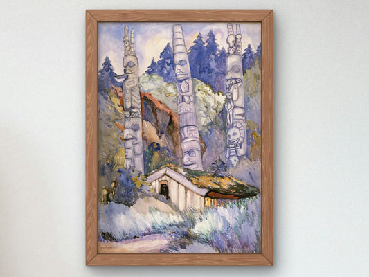 Haida Totems, Cha atl, Queen Charlotte Island by Emily Carr 1912, Wall Art Print, Fine Art Reproduction, Museum Quality Decor, Poster