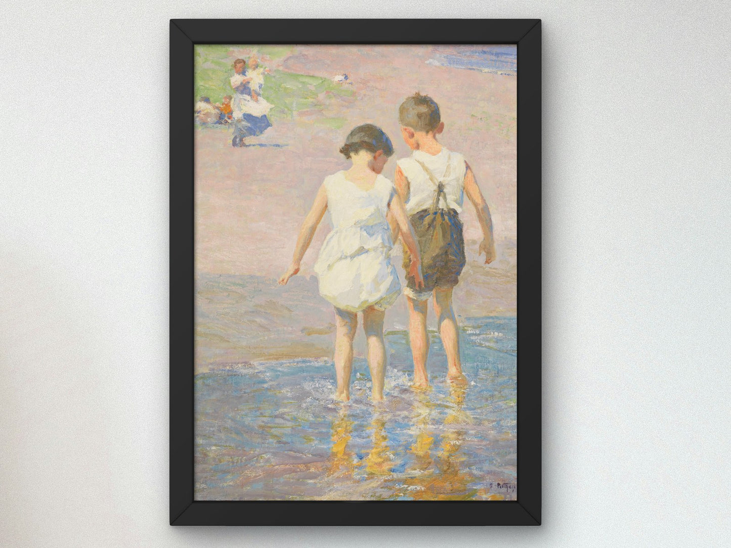 Brother and Sister by Edward Henry Potthast 1915, Wall Art Print, Fine Art Reproduction, Museum Quality Decor, Poster