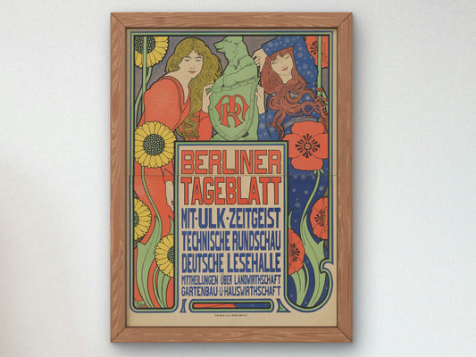 Poster for the newspaper Berliner Tageblatt by Ephraim Moses Lilien 1899, Wall Art Print, Fine Art Reproduction, Museum Quality Decor