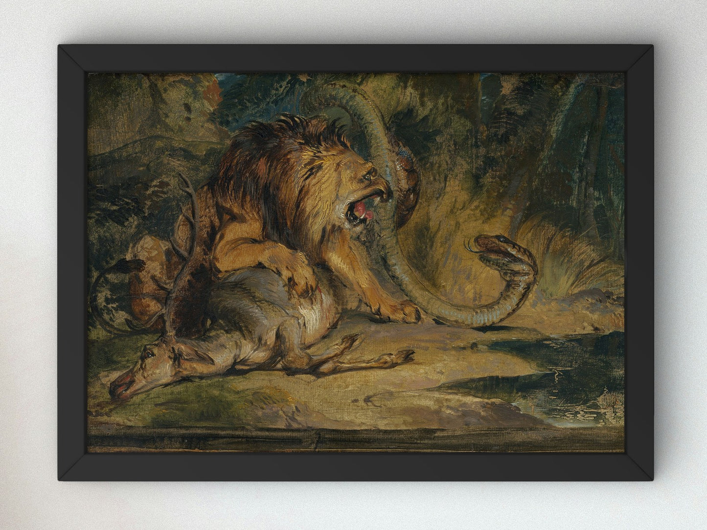 Lion Defending its Prey by Edwin Landseer 1840, Wall Art Print, Fine Art Reproduction, Museum Quality Decor, Poster
