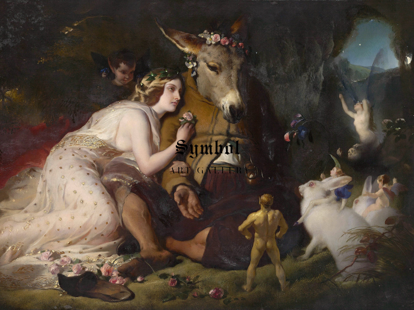 Scene from a Midsummer Night's Dream. Titania and Bottom by Edwin Henry Landseer 1851, Wall Art Print, Fine Art Reproduction, Museum Quality