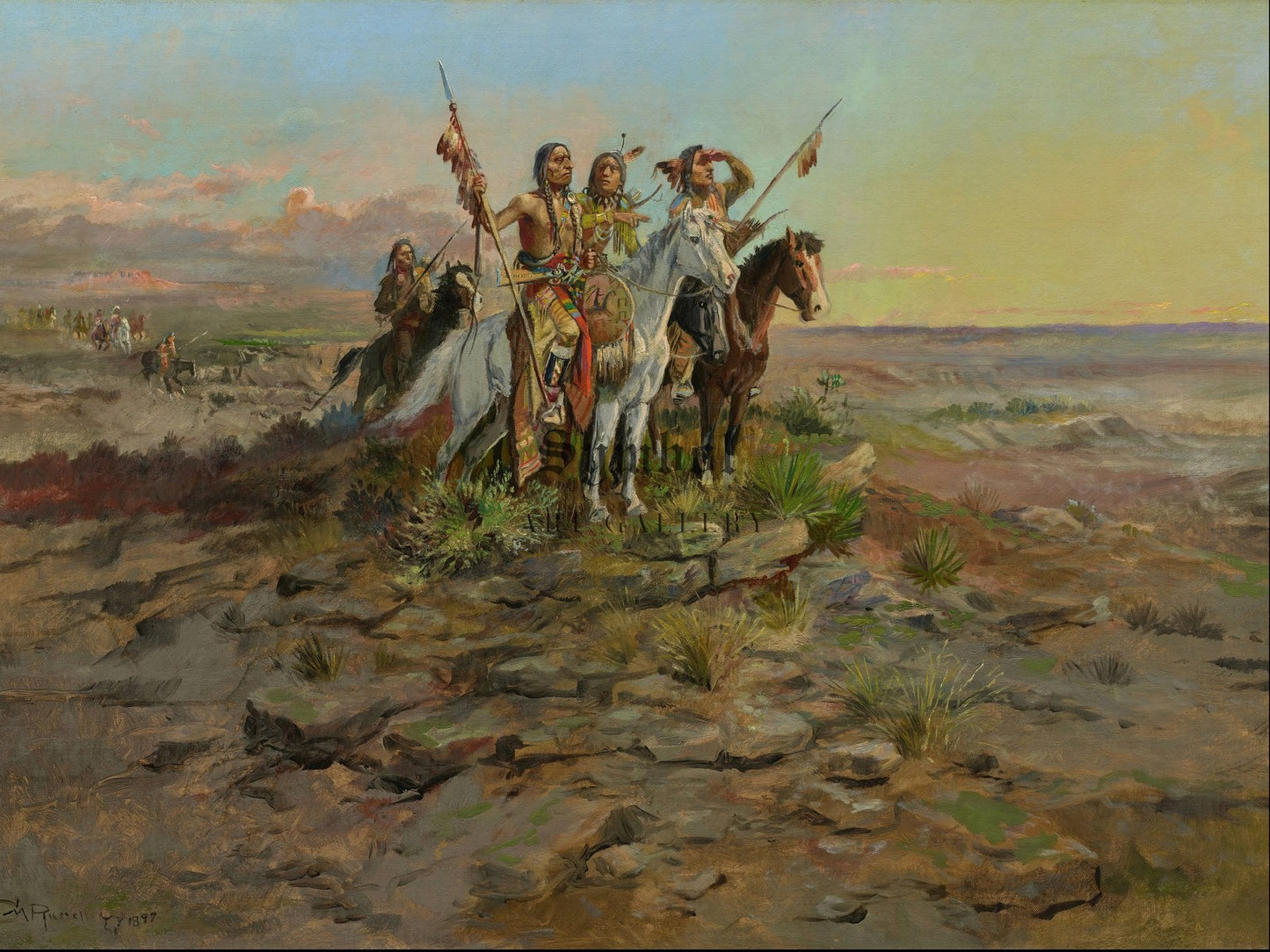 Approach of the White Men by Charles Marion Russell 1898, Wall Art Print, Fine Art Reproduction, Museum Quality Decor, Poster