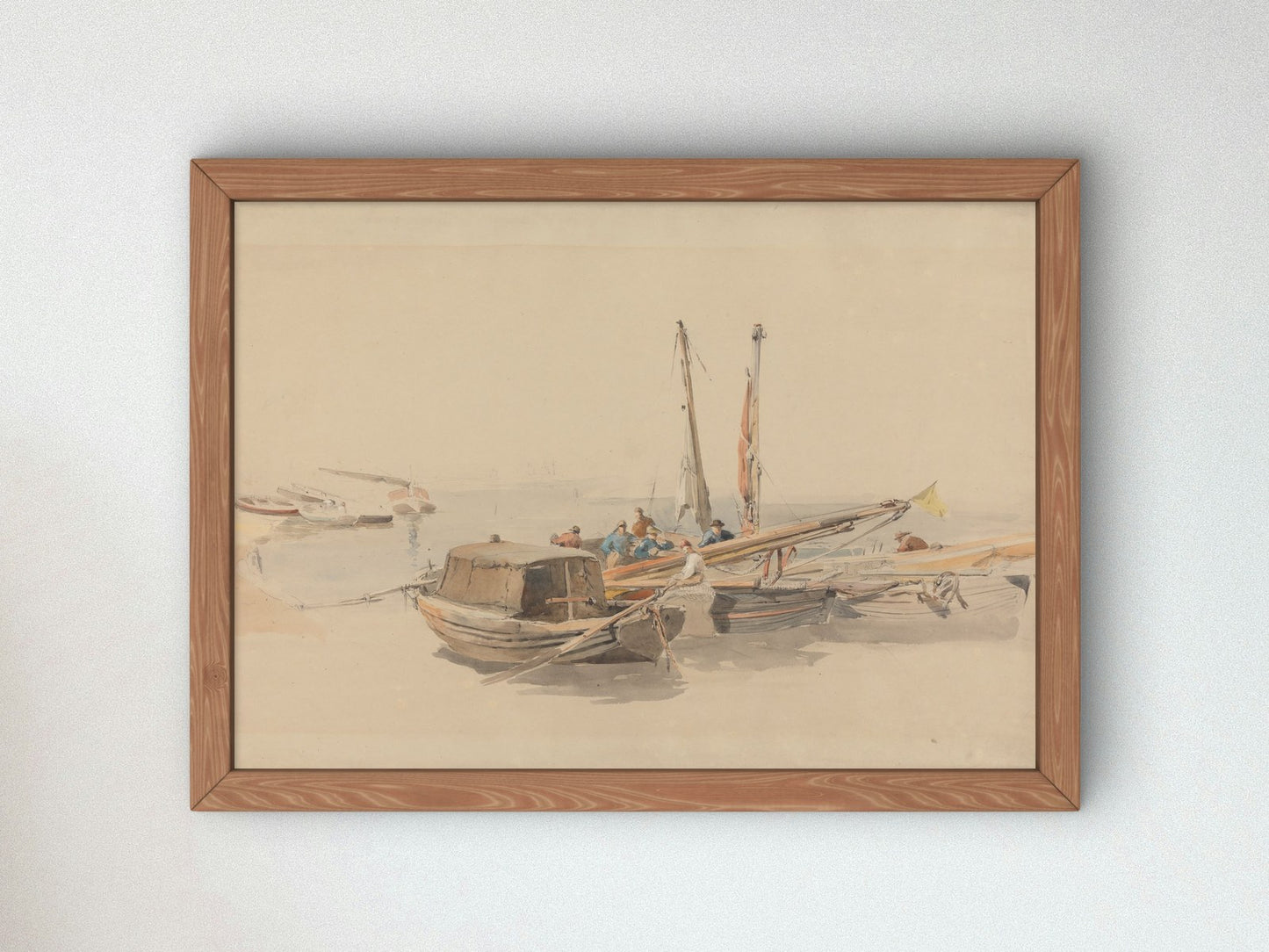 Fishing Boats at Anchor by Edward Angelo Goodall 1850, Wall Art Print, Fine Art Reproduction, Museum Quality Decor, Poster