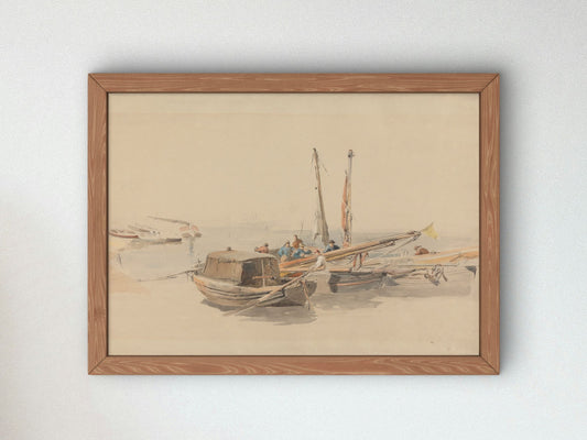 Fishing Boats at Anchor by Edward Angelo Goodall 1850, Wall Art Print, Fine Art Reproduction, Museum Quality Decor, Poster