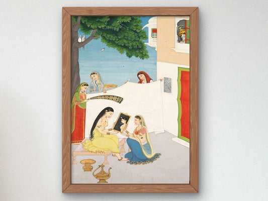 Toilette of Radha by Unknown, Mughal School 1810, Wall Art Print, Fine Art Reproduction, Museum Quality Decor, Poster