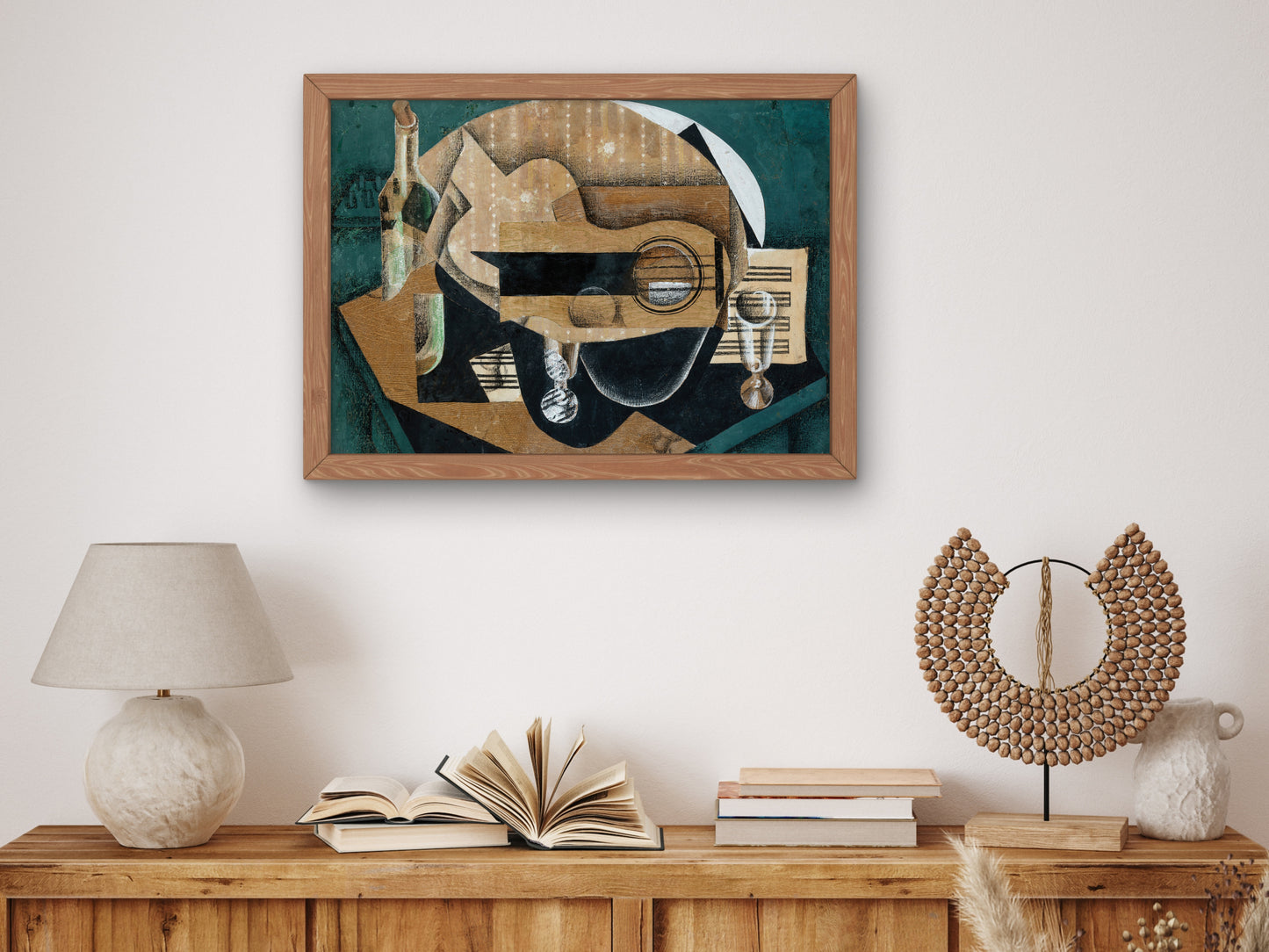 A Guitar, Glasses and a Bottle by Juan Gris 1913, Wall Art Print, Fine Art Reproduction, Museum Quality Decor, Poster