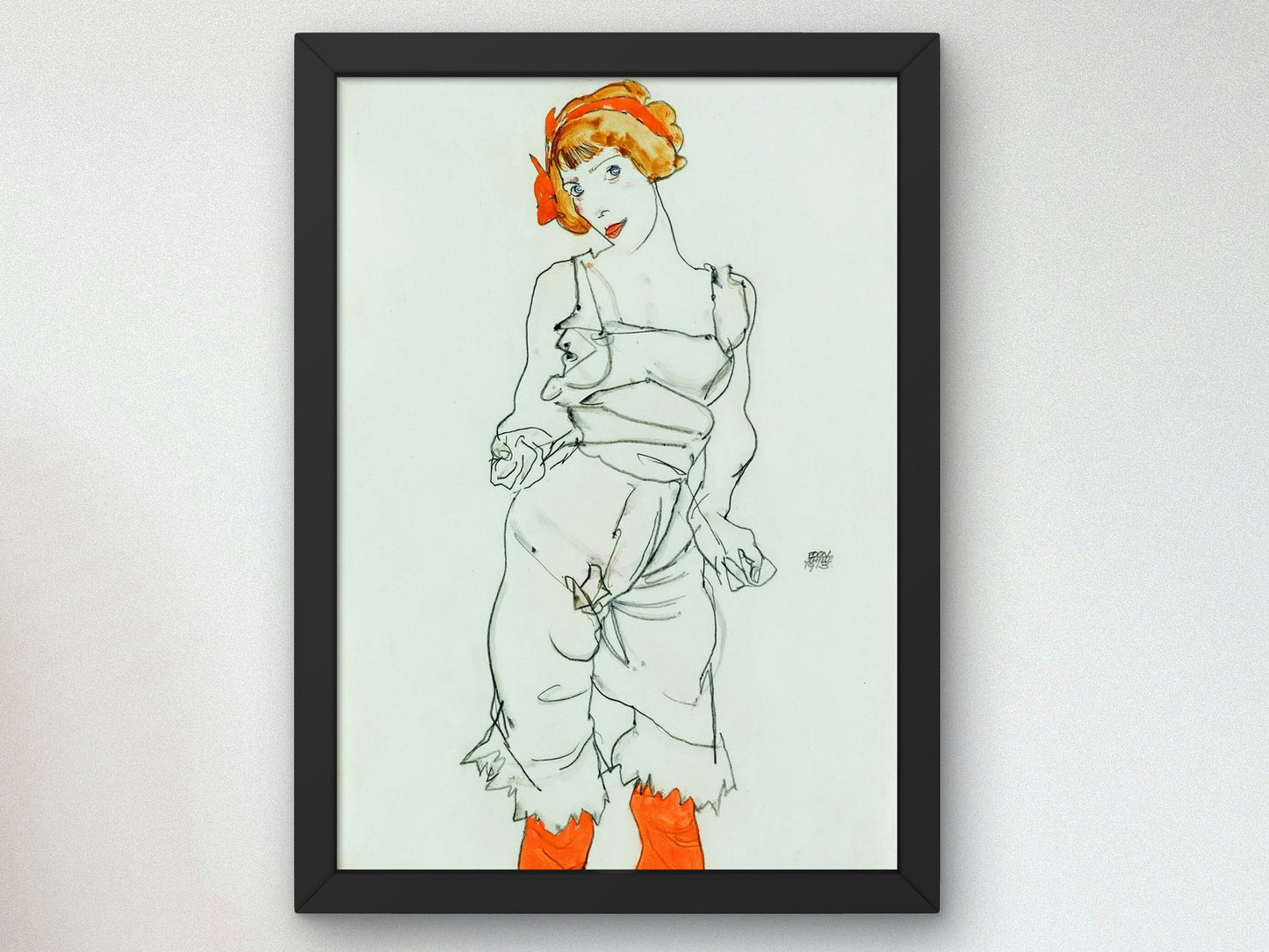 Woman in Underclothes and Stockings by Egon Schiele 1913, Wall Art Print, Fine Art Reproduction, Museum Quality Decor, Poster