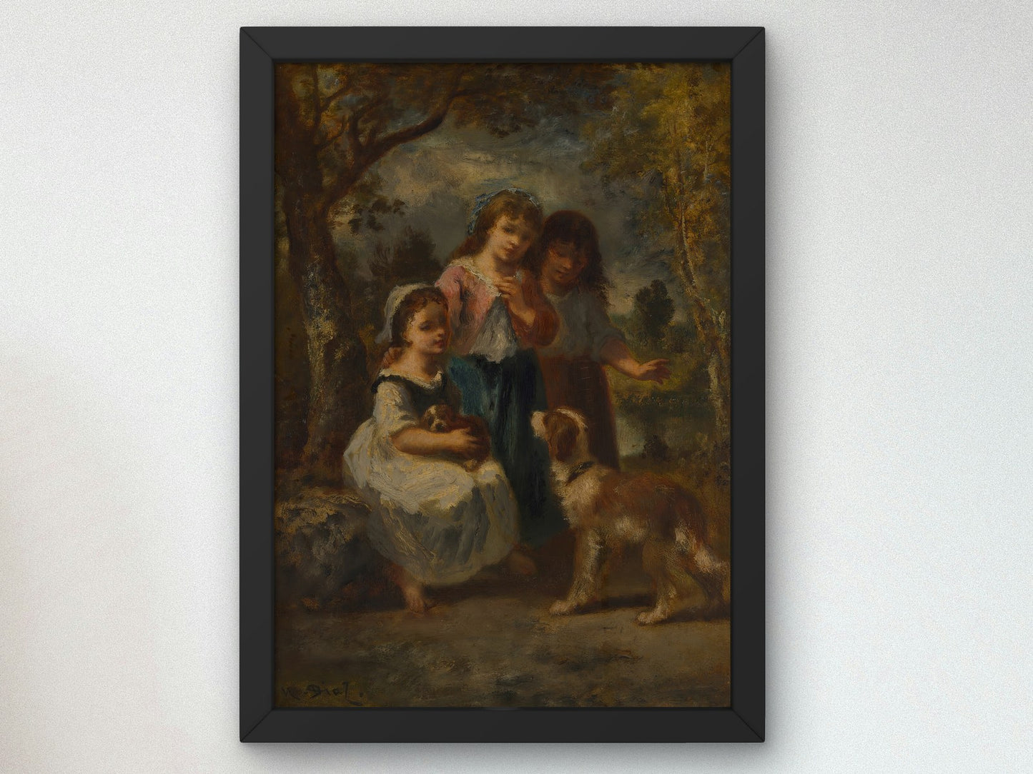 Three Little Girls by Narcisse Virgile Diaz de la Peña 1870, Wall Art Print, Fine Art Reproduction, Museum Quality Decor, Poster