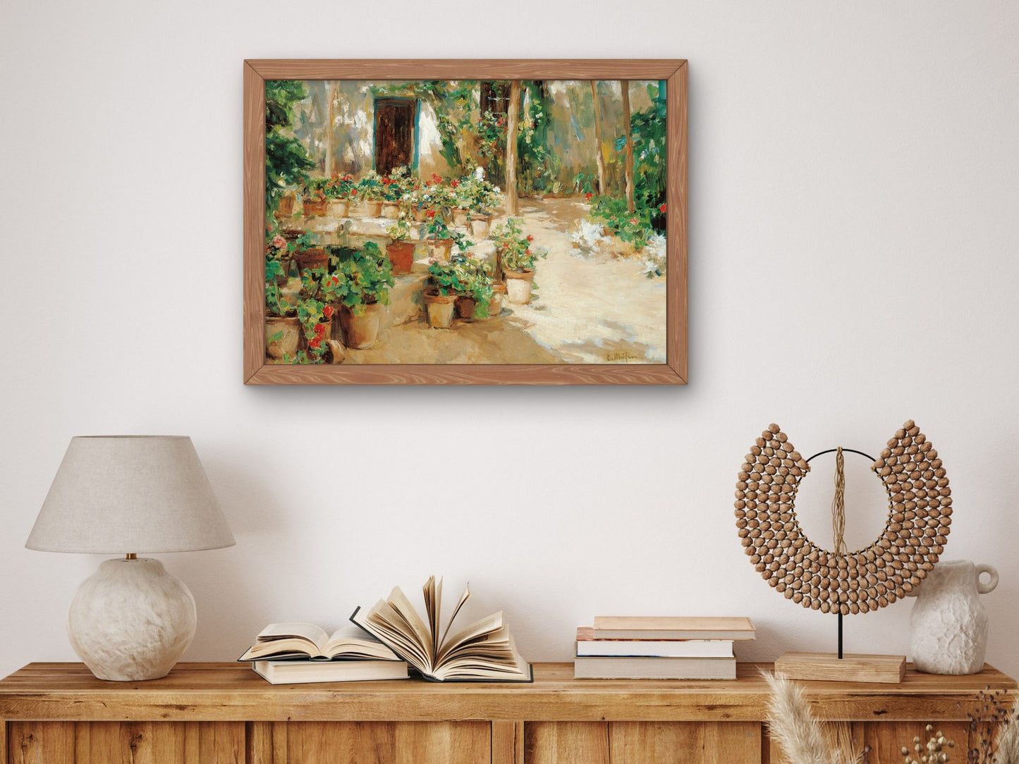 Courtyard with Potted Flowers by Eliseo Meifrén, Wall Art Print, Fine Art Reproduction, Museum Quality Decor, Poster
