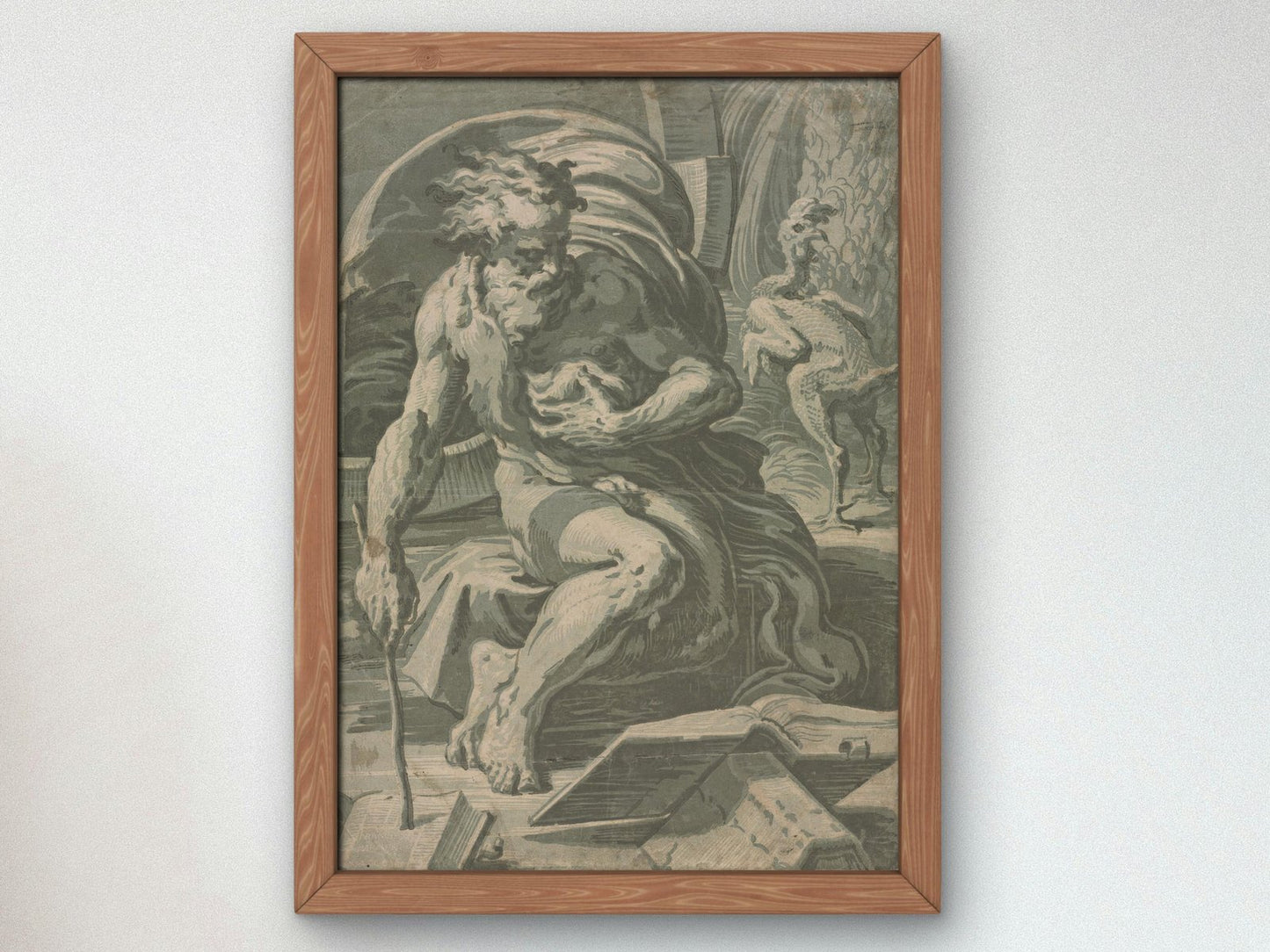 Diogenes by Ugo da Carpi, 1524, Renaissance chiaroscuro woodcut, fine art print