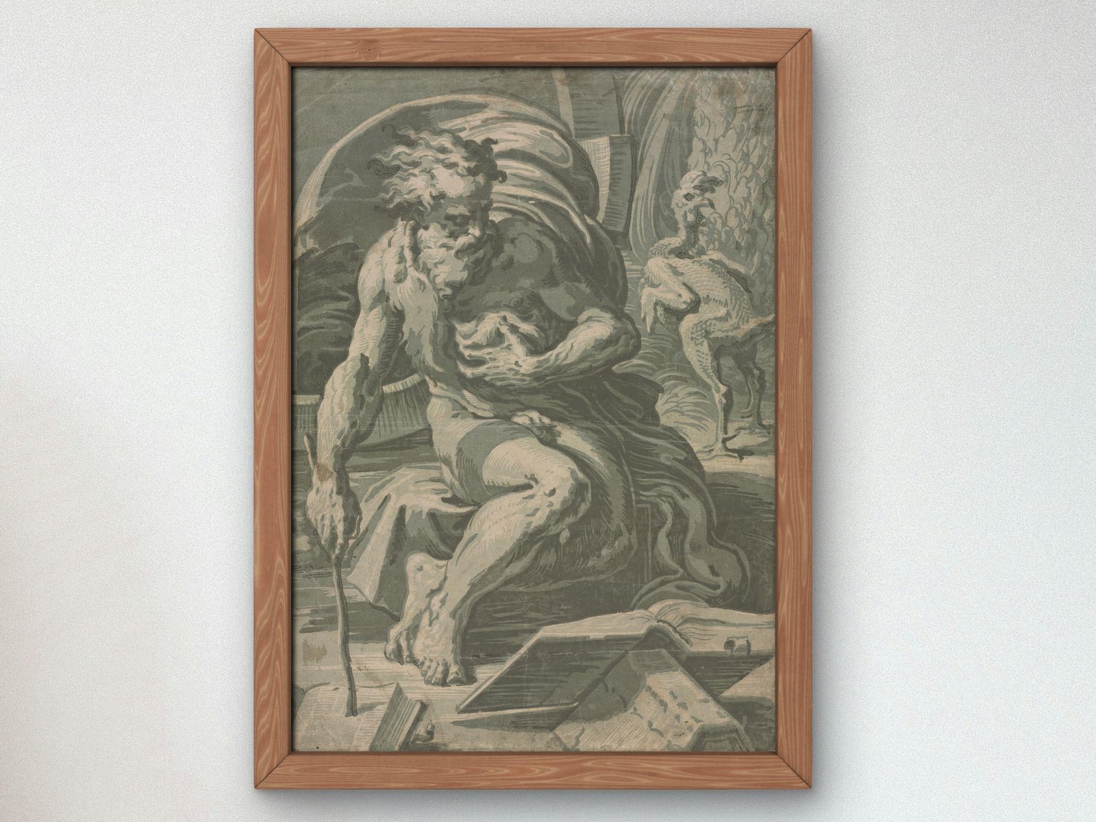 Diogenes by Ugo da Carpi, 1524, Renaissance chiaroscuro woodcut, fine art print