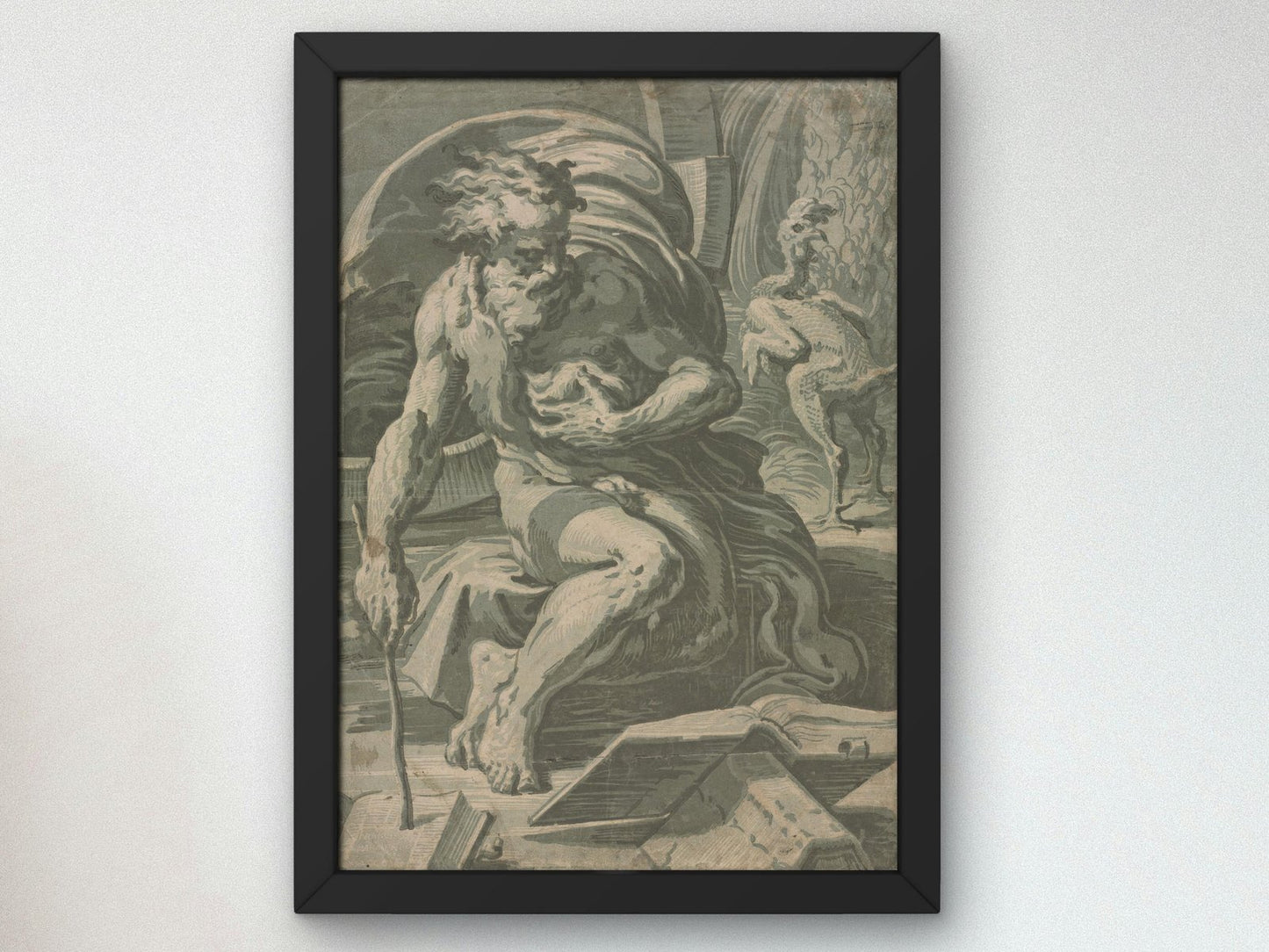 Diogenes by Ugo da Carpi, 1524, Renaissance chiaroscuro woodcut, fine art print