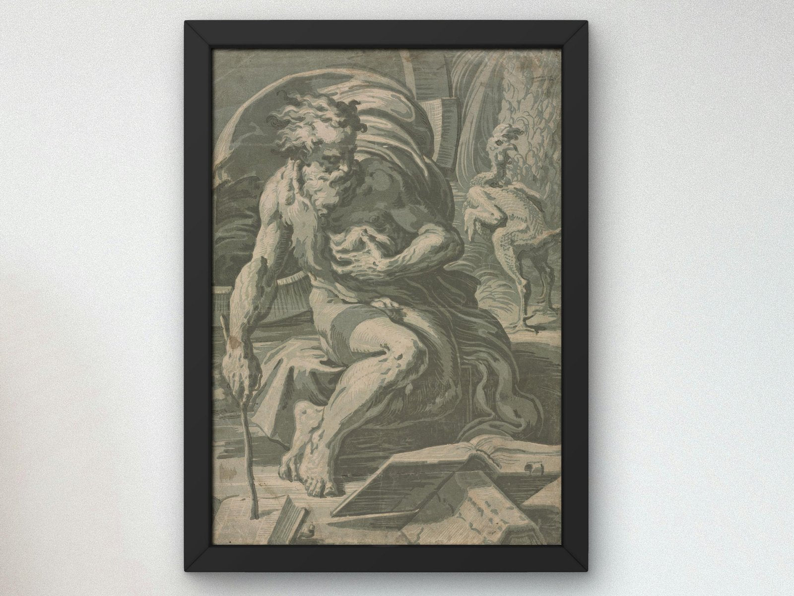 Diogenes by Ugo da Carpi, 1524, Renaissance chiaroscuro woodcut, fine art print