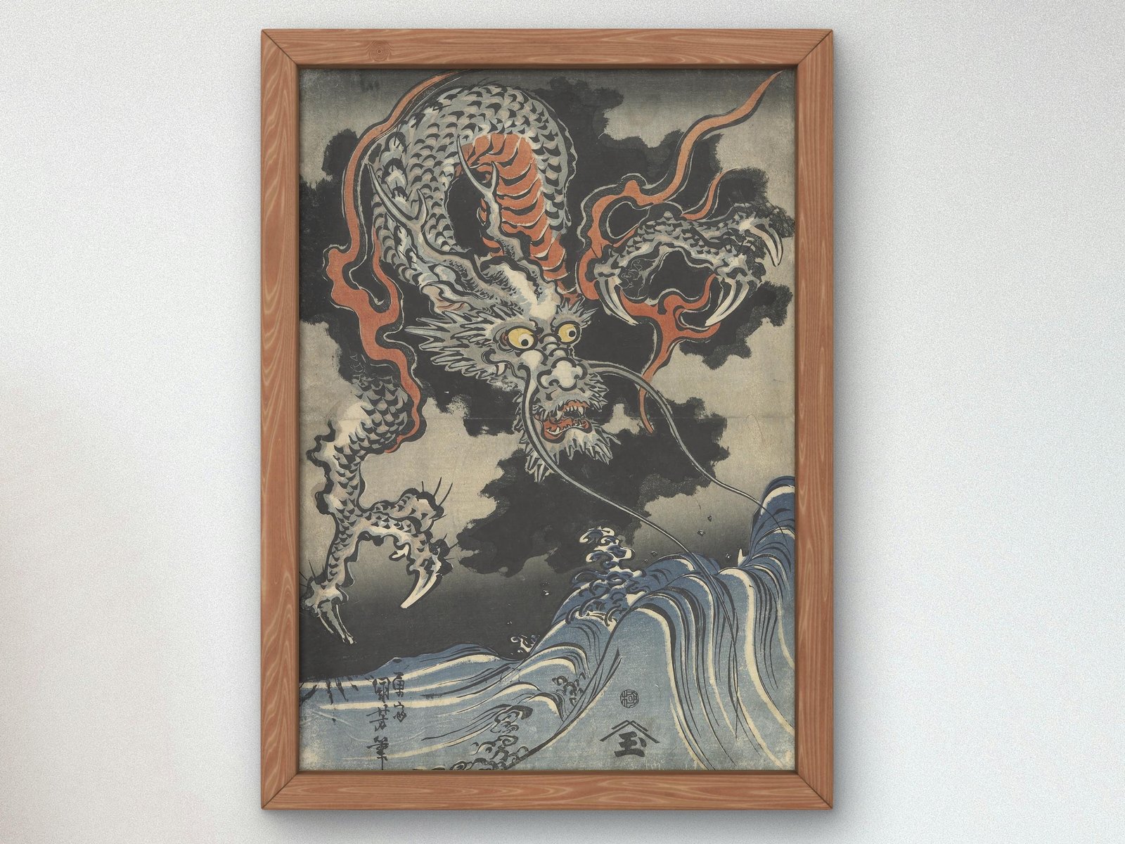 Dragon and Waves by Utagawa Kuniyoshi, 1827, Japanese Woodblock Prints, fine art print