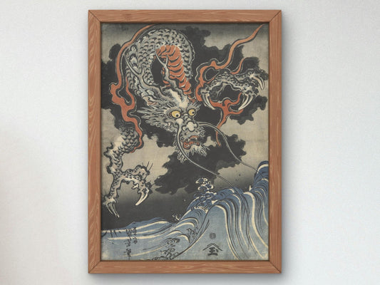 Dragon and Waves by Utagawa Kuniyoshi, 1827, Japanese Woodblock Prints, fine art print