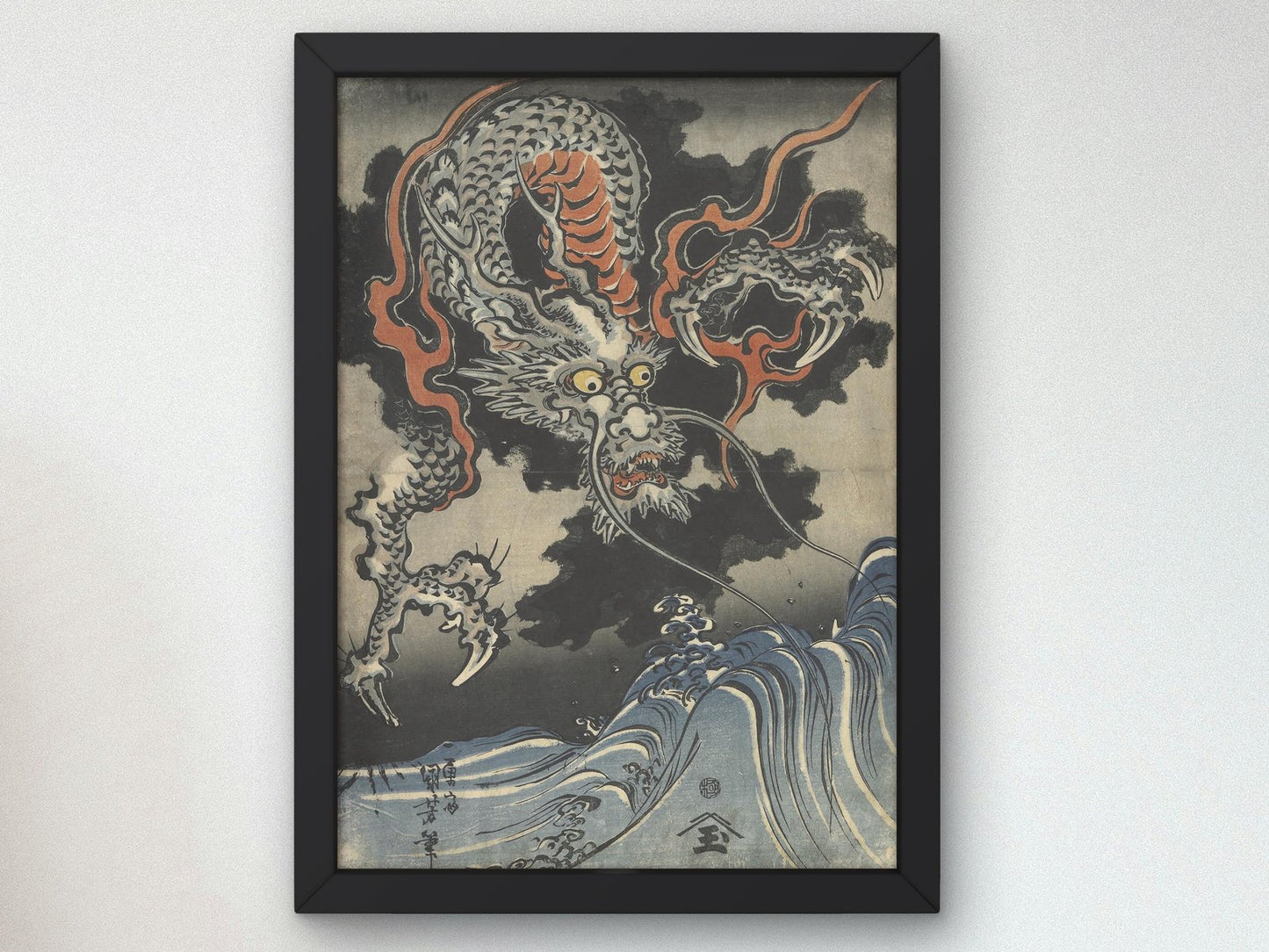 Dragon and Waves by Utagawa Kuniyoshi, 1827, Japanese Woodblock Prints, fine art print