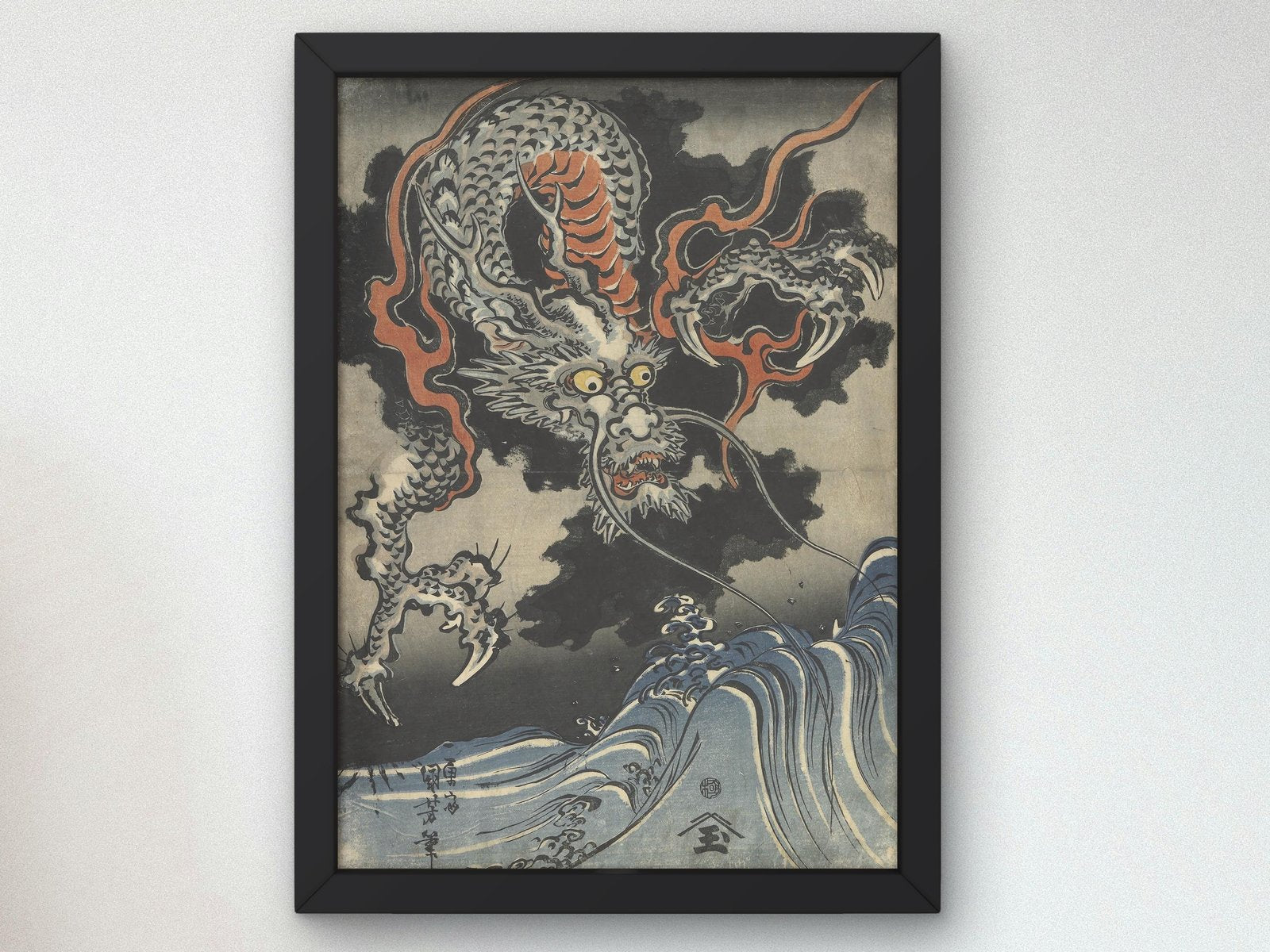 Dragon and Waves by Utagawa Kuniyoshi, 1827, Japanese Woodblock Prints, fine art print