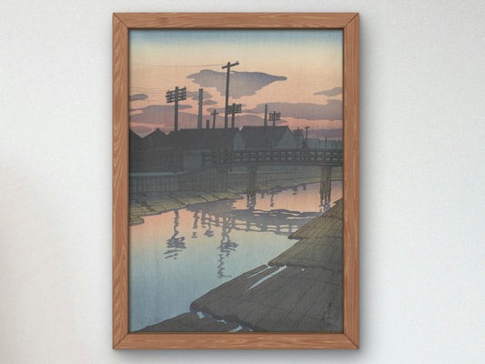 Dusk at Kiba by Hasui Kawase, 1920, Japanese Woodblock Prints, fine art print