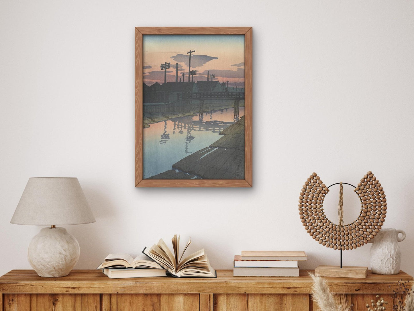 Dusk at Kiba by Hasui Kawase, 1920, Japanese Woodblock Prints, fine art print